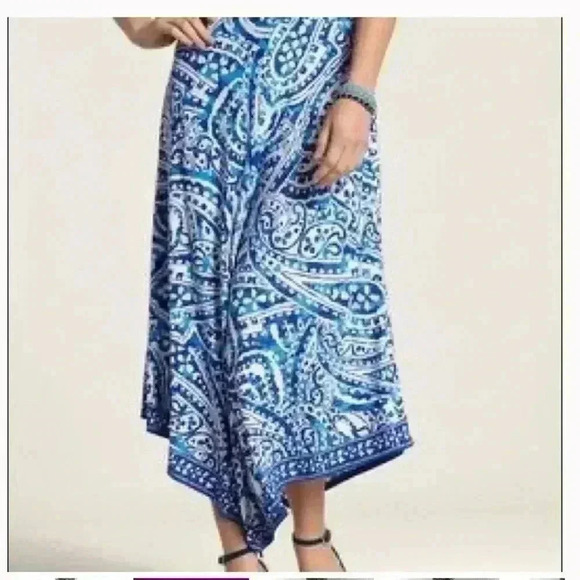 Chico's Blue Paisley Handkerchief Skirt Asymetrical Maxie Stretch Pull On Medium - Picture 1 of 6
